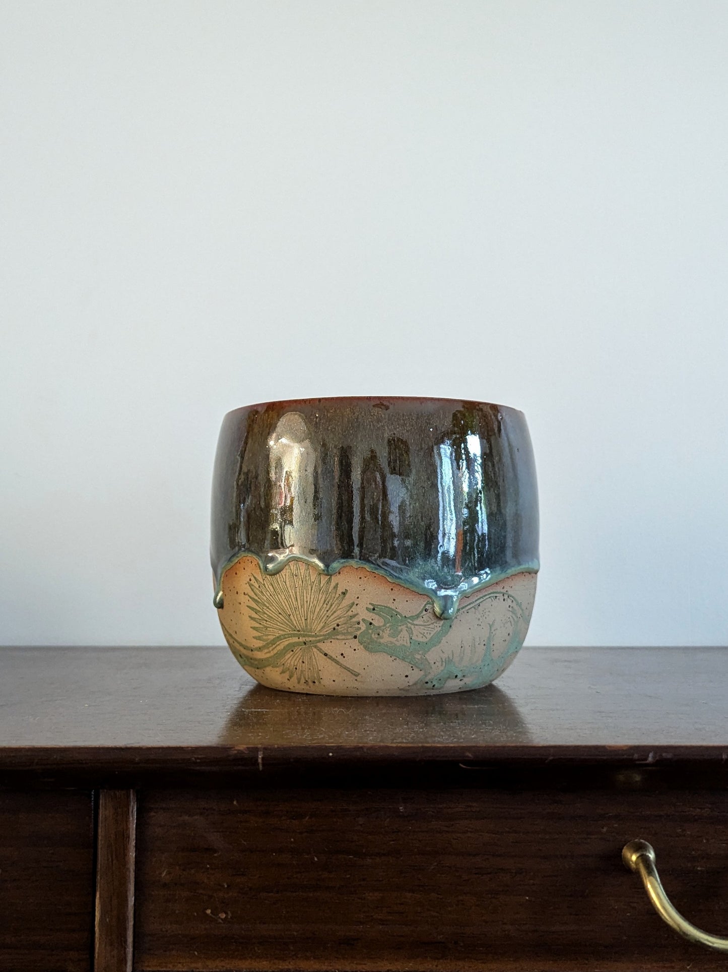Dinosaur Plant Pot - Autumn Glaze