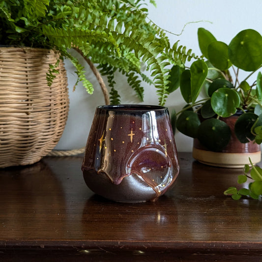 Starry Indent Thumb/Handless Mug in Midnight Plum glaze