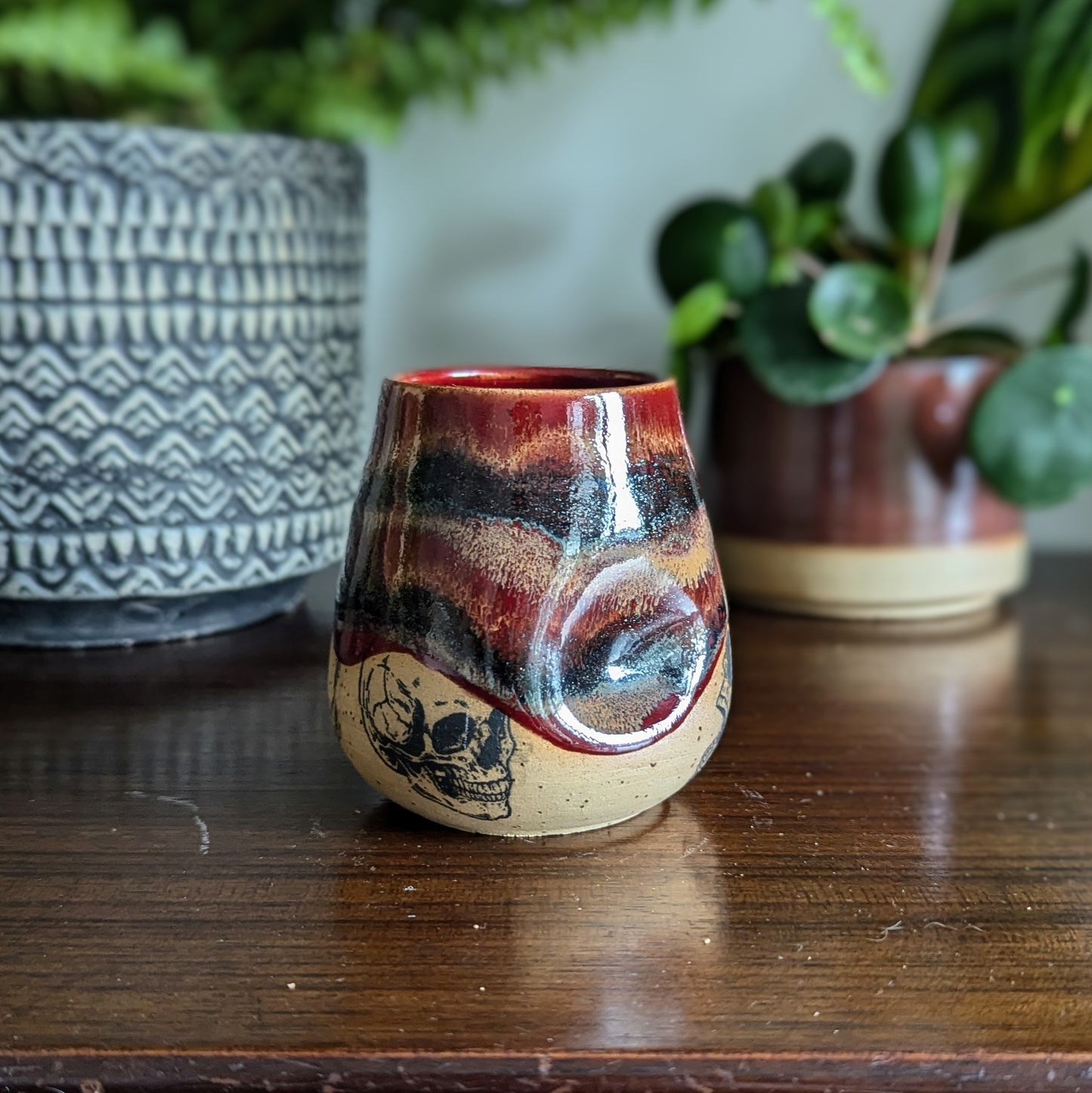 Miniature Skully Thumb Indent Cup in Jasper glaze