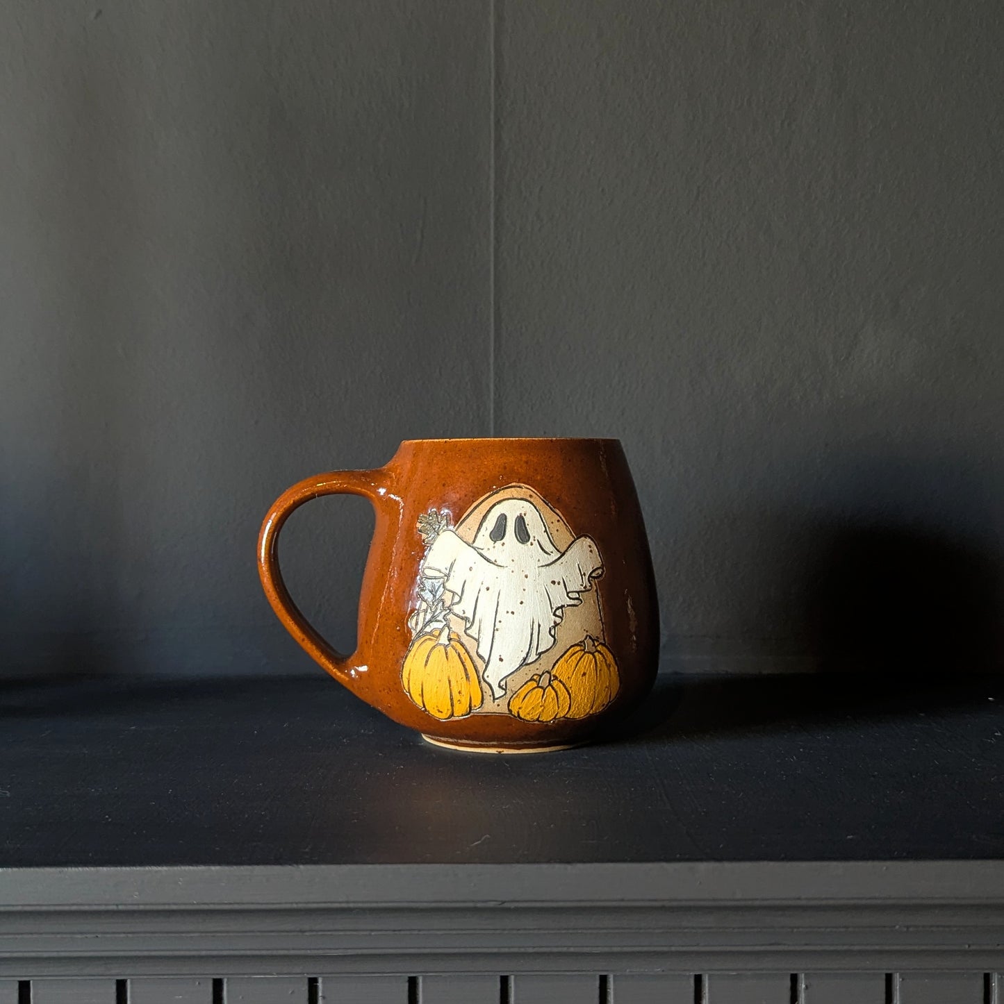 Pumpkin Ghostie mug in Sienna Glaze