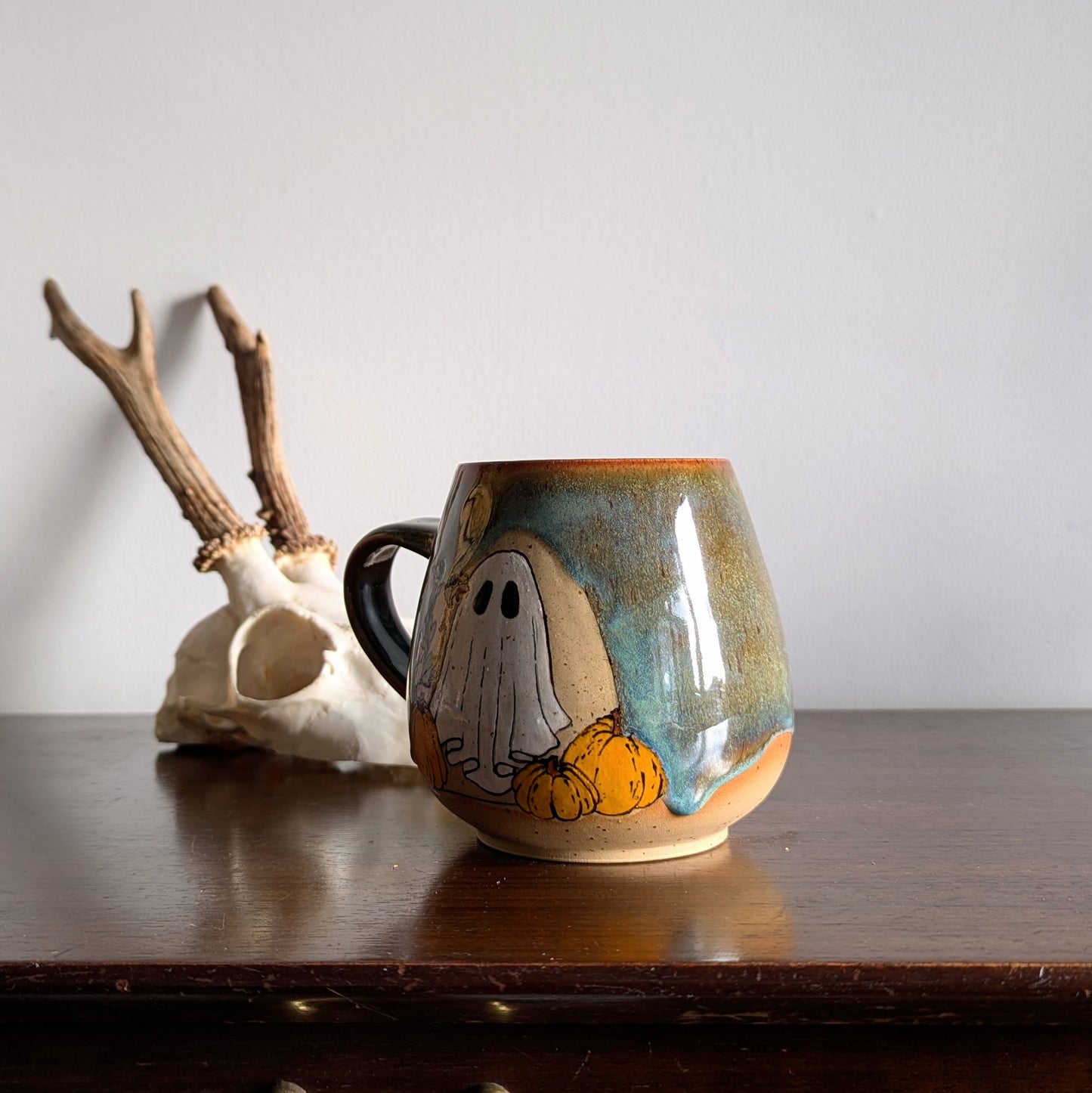 Pumpkin Ghostie mug in Autumn glaze