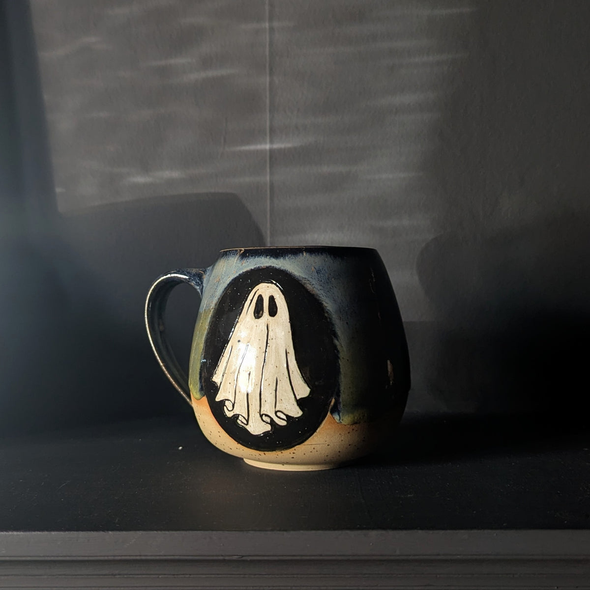 Ghostie mug in Bog Witch Glaze
