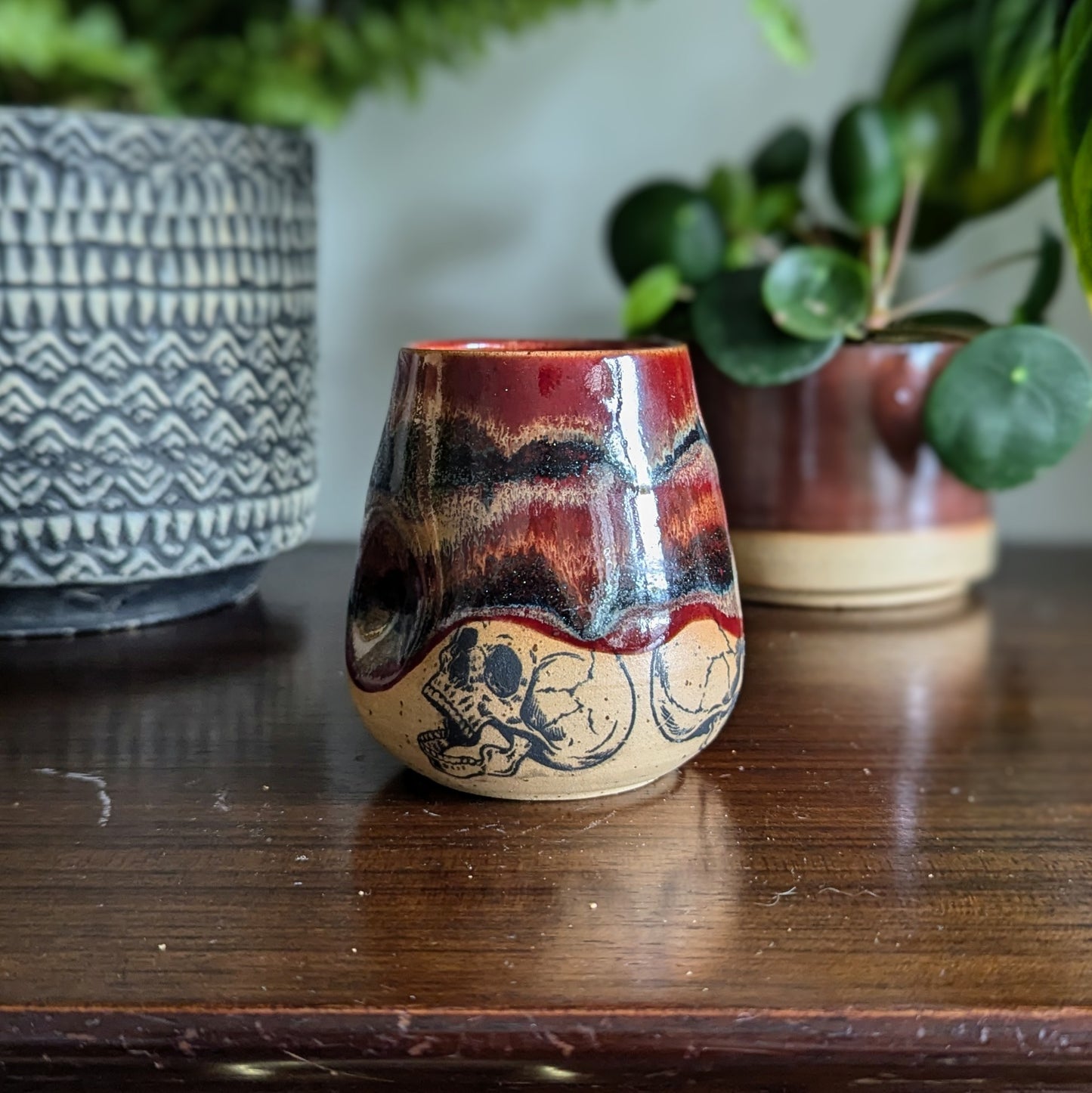 Miniature Skully Thumb Indent Cup in Jasper glaze