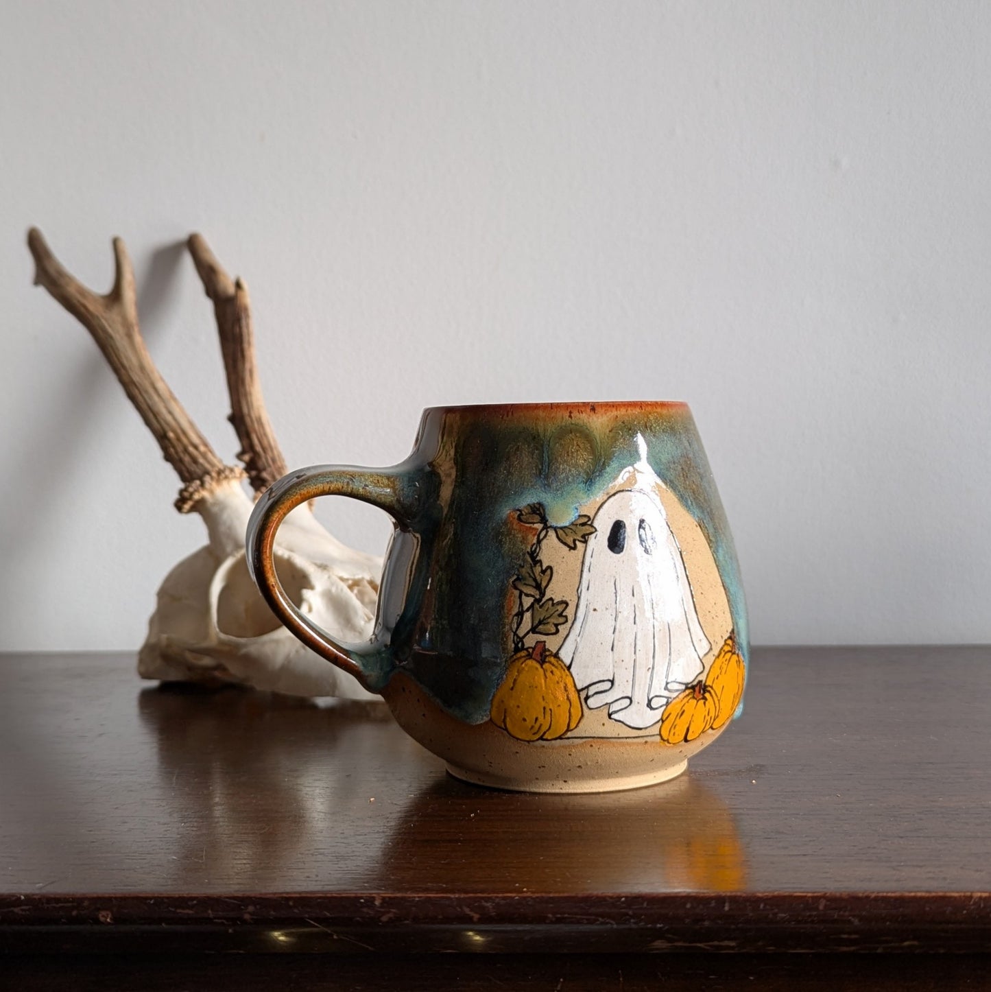 Pumpkin Ghostie mug in Autumn glaze