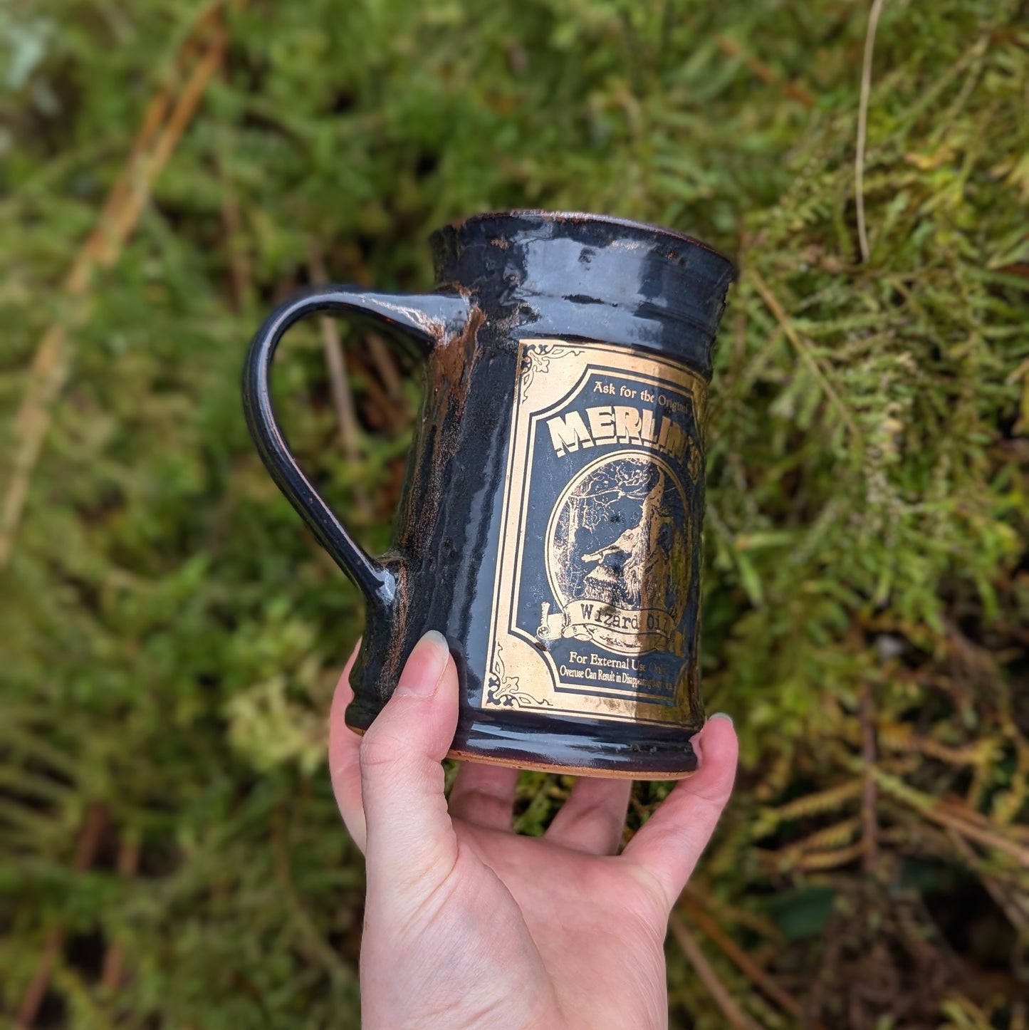 Gold Merlin's Wizard Oil Tankard Mug