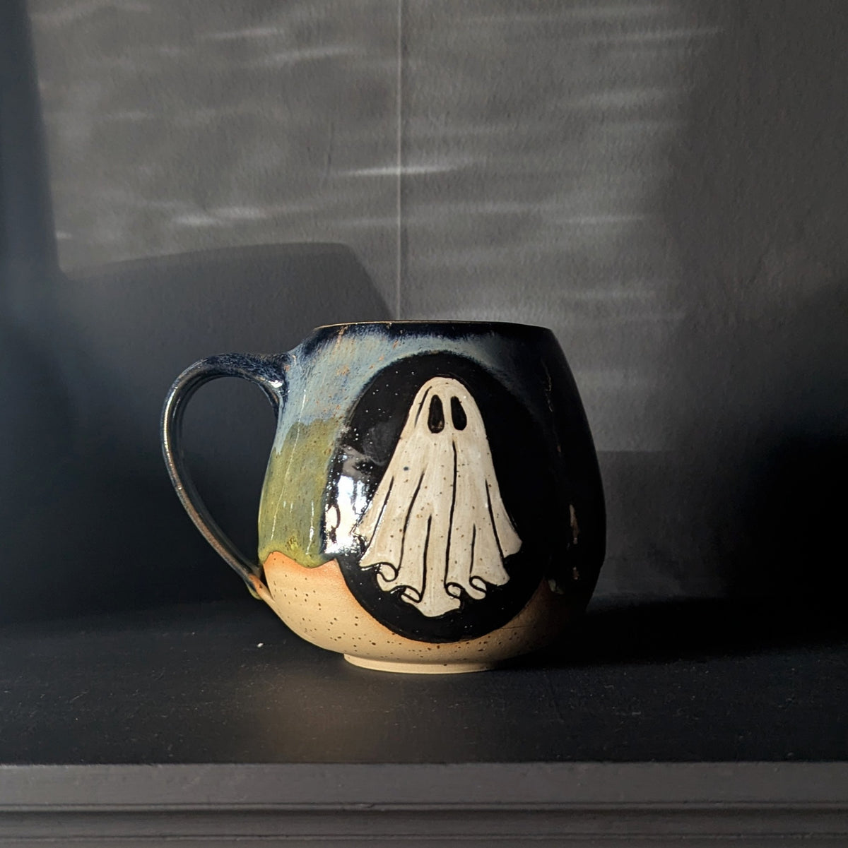 Ghostie mug in Bog Witch Glaze