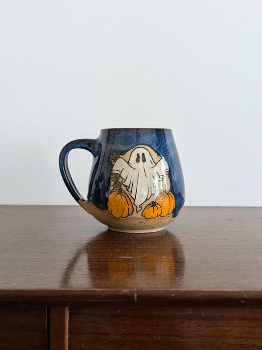 Pumpkin Ghostie mug in Midnight glaze