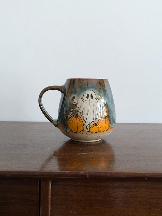 Pumpkin Ghostie mug in Autumn glaze